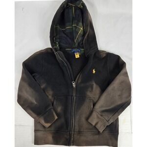 Polo Ralph Lauren Full Zip Hoodie Bleach Distressed Lined Black Hoodie Kids sz 6